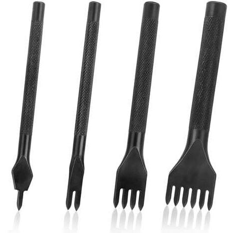 CCYKXA 4 Pièces Kit Outils Perforatrice 4mm DIY Outils de Couture de Poinçon de Trou en Cuir En Acier Craft Laçage Coudre Ciseau Set 1/2/4/6 Dents (1/5)