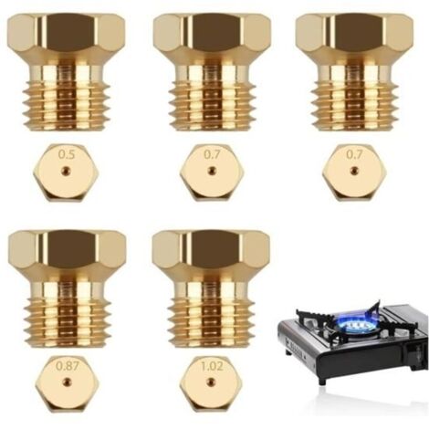 5pc Gicleurs Gaz Butane Universel, Gicleur Butane pour Gazinière, Cuisinière Plaque Cuisson,Injecteur Gaz Gicleur 0,5/0,7/0,87/1,02