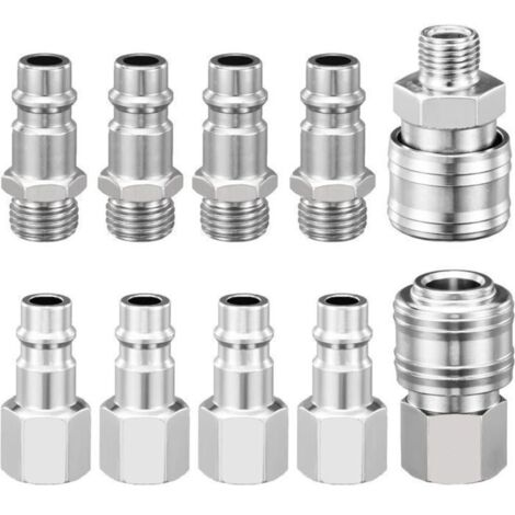 10 pcs Raccords de Compresseur 1/4\'\" BSP, Raccord Rapide Air Comprimé, 1/4\'\" BSP Raccord Rapide pour Tuyaux Connecteur Mâle Femme (1/5)