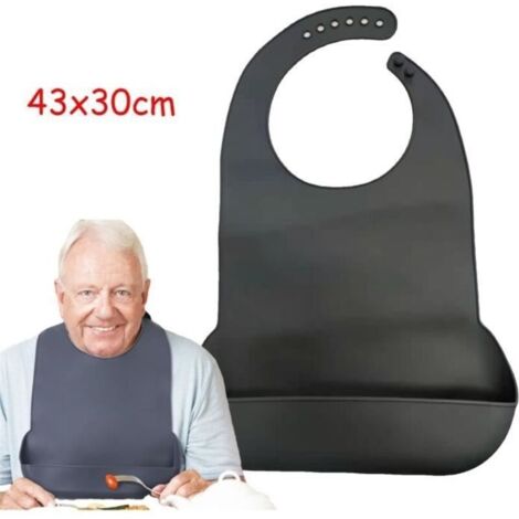 Bavoir Adulte,Tablier étanche,Bavoir de Repas réglable en silicone,avec poche et ramasse-miettes,pour Patient,Personnes âgées,Manger