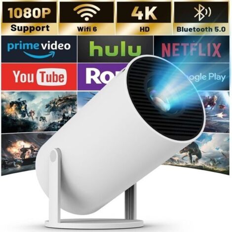 Mini Projecteur Portable Bluetooth Auto, 1080P Vidéoprojecteur Intelligent 4K Full Hd Supportée, Avec Wifi 6, Bt 5.0