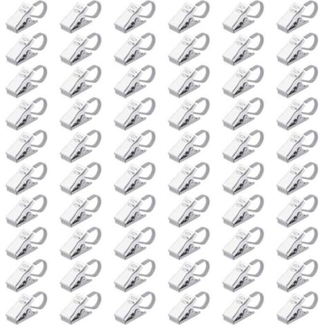 (Argenté)Pinces Rideaux Clips en Acier Inoxydable Crochets Rideau pour Anneaux Rideau Douche Partie Lumineuse Maison Décoration 60 Pièces