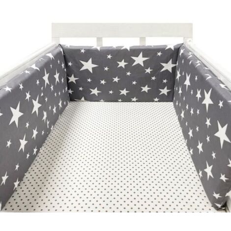 Tour de lit bébé 200 x 30 cm, coussin barrière anti-collision pour berceau contour lit bébé respirant en coton, étoile gris foncé