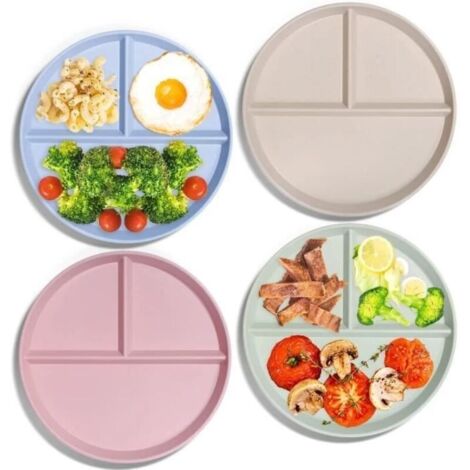 Lot de 4 Assiettes Divisées, DîNer De Qualité SupéRieure Avec ContrôLe Des Portions SéParéEs Incassables, RéUtilisables , LéGèRes (1/4)