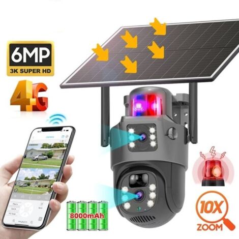 4G LTE Camera Surveillance Exterieure sans Fil,Caméras de Surveillance Solaire,Vision Nocturne en Couleurs,Vue panoramique à 360°