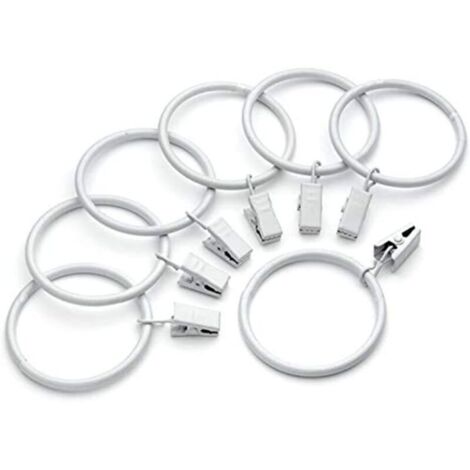 (Blanc)20 pièces Blanc Anneaux de Rideaux avec Pinces Metal Rideau Clips Crochet, Résistants à la Rouille