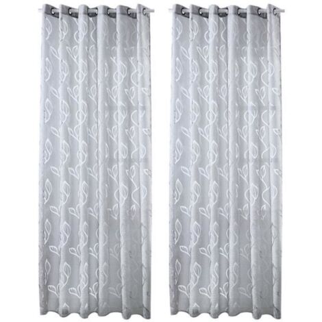 (Gris)2 Pièces Rideaux Voilage Gris 100x250 cm avec Motifs de Feuilles Décoration Élégante de Salon Chambre Salle à Manger