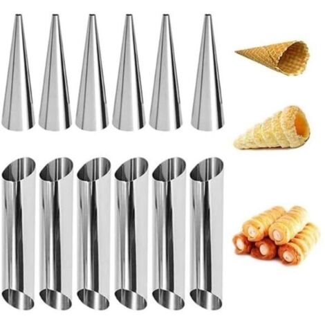 Lot de 12 Moules à Cannoli Antiadhésifs en Acier Inoxydable – Pour Cornets de Crème – Ustensiles de Pâtisserie