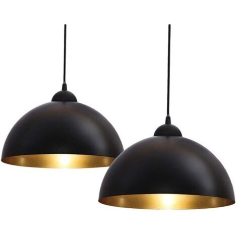 Lot de 2 suspensions vintage luminaires style industriell plafonnier vintage lampe cuisine salon salle à manger (noir Ø 300mm ) (1/4)