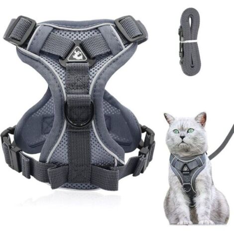 Harnais réglable Anti-éclatement pour Chat avec Laisse - Harnais Souple pour Chat - Harnais de Poitrine pour Chat - Chiot - Gris L