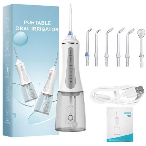 Jet Dentaire Hydropulsuer,Irrigateur Oral Professionnel IPX7 Étanche,6 Buses 5 Modes Detartreur Dentaire,Rechargeable de Voyage