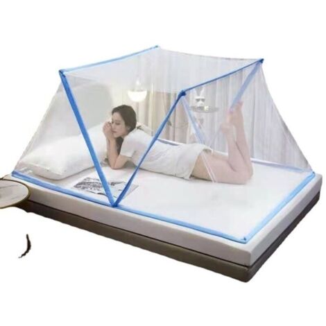 Moustiquaire de lit escamotable, moustiquaire de lit pliable, rideau anti-moustiques à double porte avec fermeture éclair (1/5)