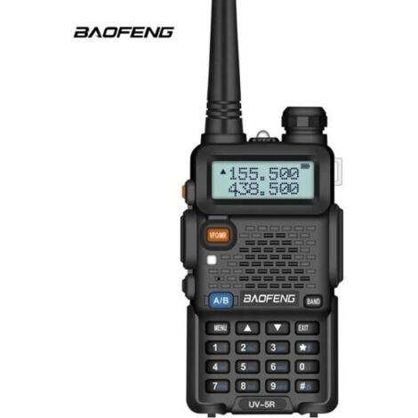 Baofeng UV-5R Talkie-walkie FM radio VHF/UHF avec double bande, affichage, veille et horloge intégrée (Casque ajouté, Noir)