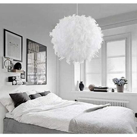 Suspension Plume Luminaire Blanche Moderne Lustre Abat-Jour 30cm pour les Salons Chambres des Enfants