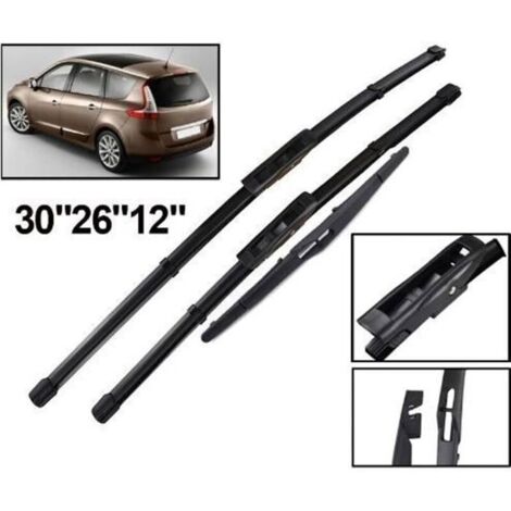 (NOIR)Lot de 3 Balais d\'essuie-glace avant et arrière pour Renault Scenic 3 - Grand Scenic 3 2009 2010 2011 2012 2013 2014 2015 2016