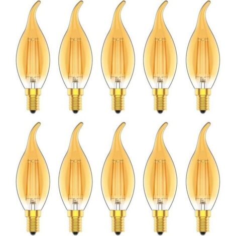 Ampoule de bougie E14 LED dimmable, ampoule à filament Edison, 4W équiv. 30W, 220-240V, lumière jaune chaud sarcelle, lot de 10