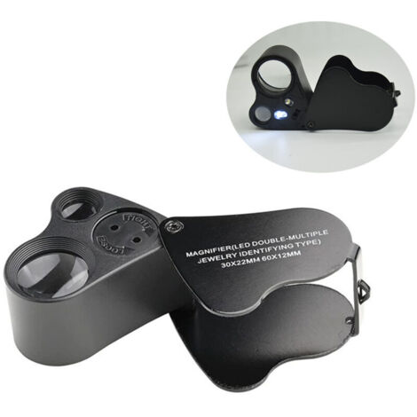 (Noir),30 X 60 Loupe Bijoutier, LED Loupe Eclairante Horloger, Gemmes Bijoux Pierres Timbres Pieces Montres Loisirs Antiques ModèLes Poche Monocle Loupe Grossissante Verre 30 X 60 mm (1/5)
