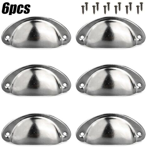 6 pcs Tasse Poignées Shell Pull Cuisine Placard Armoire Porte Meubles Tiroir Boutons Argent (1/4)