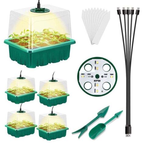 GABRIELLE 5 Pièces Mini Serre pour Plantes, Mini Serre pour Semis Apporter Lampe de Croissance 5 Pièces 60 Cellules, Serre Intérieure Pépinière Boîte Propagateur Jardin