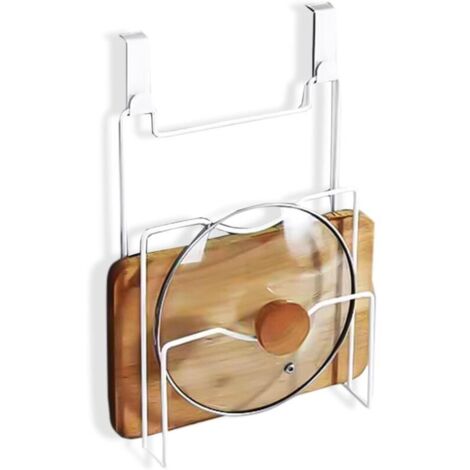 GABRIELLE Support de couvercle de casserole vertical support de rangement mural sans poinçon de cuisine égouttoir support de rangement pour planche à découper - blanc
