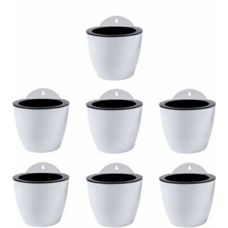 Jardinières Suspendues à Arrosage Automatique Lot de 7 Deco Mural Pot de Fleur Interieur, Exterieur Decoration Murale Fenêtre Blanc Plastique, Grande, 18 cm,DEBUNS