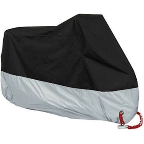 Housse de moto XXXXL - Couverture de protection UV, pluie et anti-poussière avec trou de serrure, étanche pour scooter et motocyclette (noir argenté, extérieur/intérieur, 4XL) (1/5)