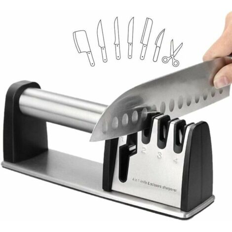 GABRIELLE Aiguiseur Couteaux Professionnel,4-en-1 Aiguiseur de Cuisine Affuteur Manuel Couteau et Ciseaux,Diamant en Acier Tungstène et Tige en Céramique d\'affûtage Système,Antidérapant