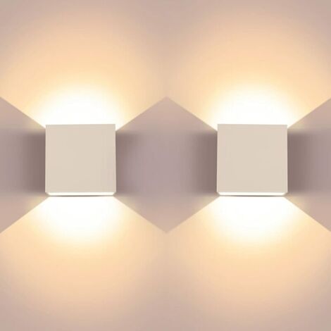 2 Pack Appliques Murales à LED 6W, Applique Murale Carrée Supérieure et Inférieure en Aluminium Moderne Blanc Chaud 3000k, Convient pour le Salon, la Chambre, le Couloir, la salle à Manger [Classe éne