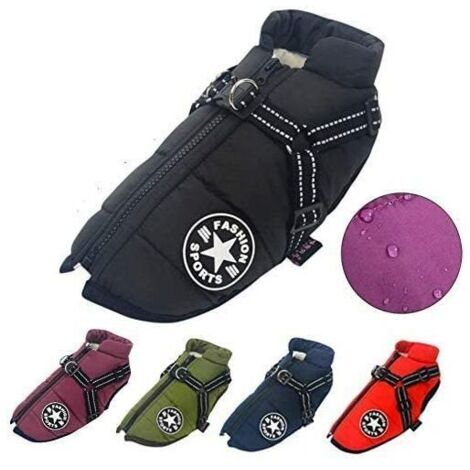 KZQ – Manteau imperméable pour chien XXL – Tissu léger avec fourrure intérieure – Sangle réglable et anneau en D durable – Noir (1/5)