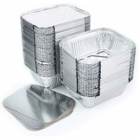 Lot de 100 Barquettes en Aluminium Jetables avec Couvercle pour Transport de Nourriture - Congélation - Cuisson (260ml) - Argent (1/5)