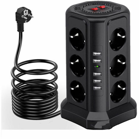 KZQ – Multiprise électrique 12 prises CA et 5 ports USB – Protection surtension 1500J – Câble 2m en PC ignifuge – Interrupteurs indépendants