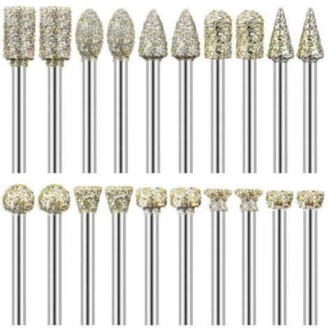 CSPARKV Lot de 20 Fraises Diamantées Tige 1/8" Compatible avec Dremel pour Sculpture Gravure Meulage Polissage de Pierre, Roche, Verre, Céramique