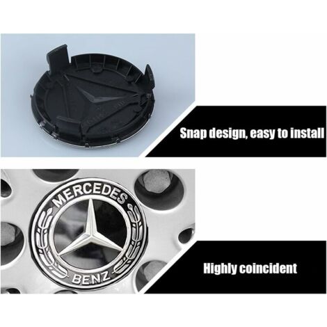 4x Enjoliveurs Cache-Moyeux 75mm Mercedes – Noir/Argent/Carbone Compatible Jantes Alliage (B66470207)