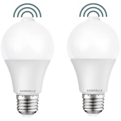 GABRIELLE Lot de 2 Ampoule LED Detecteur de Mouvement PIR, E27 Culot Vissé, 12W, 1000 Lumens (équivalent de 100 watts), 220V, 6000K Blanc Froid, Ampoules d'éclairage de Sécurité