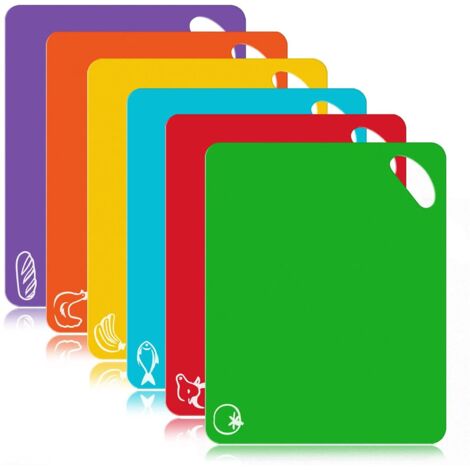 Tapis de cuisine en plastique flexible extra épais, lot de 6, tapis colorés avec icônes alimentaires et poignées faciles à saisir, passe au lave-vaisselle, lot de 6 (1/5)
