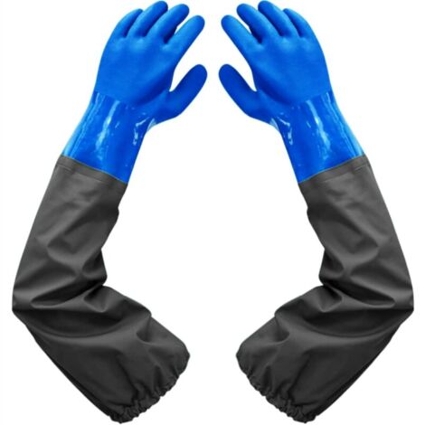 Dépolie Étanche Gants-Allonger Gants en Caoutchouc-Gants de Nettoyage D\'étang, Doublure Floquante Poignets Élastiques, Pour Industrie chimique Agriculture Pêche Construction (bleu, Brie, 70cm) (1/5)