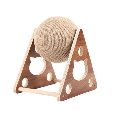 Ensoleille – Griffoir et jouet à gratter pour chat en bois massif – Balle sisal 12 cm – Base 18 x 19 x 17 cm – Pour meulage des griffes