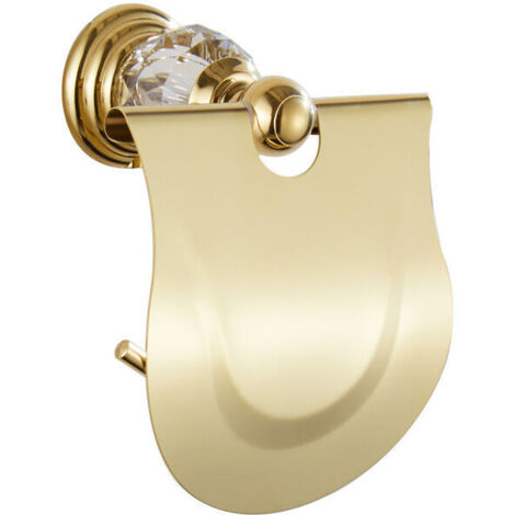 Porte Rouleau Papier Toilette brillant avec Rabat et Distributeur Papier WC avec Couvrture Finition Or Fixation Murale en Métal Doré, Accessoirs Toilettes Salles de Bains (1/5)