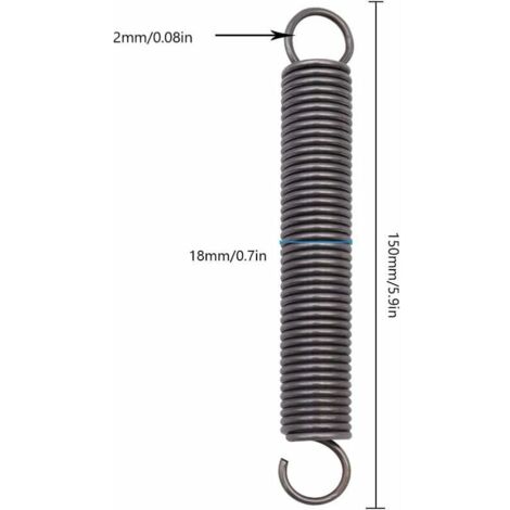 Lot 2 Ressorts Traction 150mm – Acier Inox 304 – Ø Fil 2,9mm, Ø Ext 18mm – Force 24 Kg – Crochets Doubles – Tente, Trampoline, Fitness