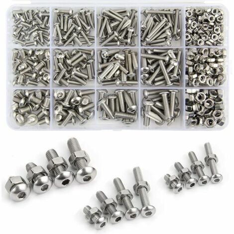 KZQ – Kit de 500 boulons et écrous en acier inoxydable 304 M3 M4 M5 – Vis Allen six pans creux – Longueur 8/12/16/20mm – Boîte de rangement