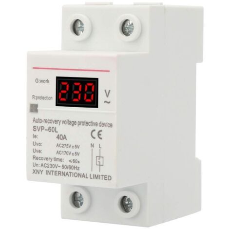 Dispositif de Protection Contre Surtensions et sous-Tensions à Récupération Automatique 230V 40A avec Affichage de Tension et Voyant Lumineux Dispositif de Protection Rail DIN