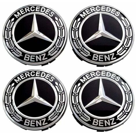 Trimec – Lot de 4 capuchons de roue centrale 75mm – Plastique ABS et aluminium – Remplacement enjoliveurs – Compatible Mercedes Benz