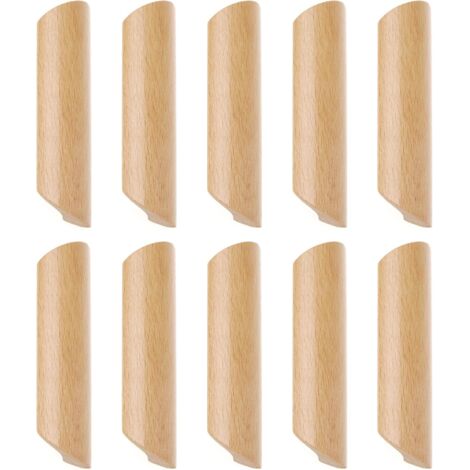 Kcvv – Lot de 10 poignées de placard en bois de hêtre massif 128mm – Finition lisse – Vis incluses – Pour meubles et tiroirs
