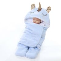 Licorne Bebe Gigoteuse Emmaillotage Naissance Fille Garçon Couverture Enveloppante Epais avec Capuche Nid d\'ange Chaud en Velours Corail Nouveau-né Gigoteuse Pieds Séparés Turbulette Bébé, Bleu