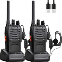 Alovez – Talkie walkie professionnel 16 canaux PMR – Longue portée 10km – Rechargeable avec batterie 1500mAh – Oreillette et USB chargeur inclus