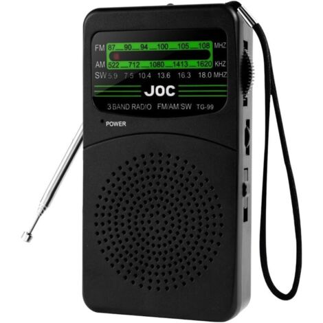 Petite Radio Portable, AM/FM/SW Transistor Poste Radio Portable Mini Radios à Piles Survie (AA) Excellente Réception pour Cadeau, Famille, Séniors(Noir)