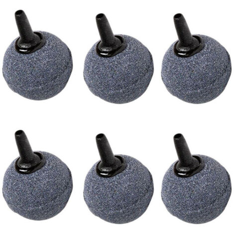 Pierre à Air pour Aquarium - Lot de 6 Pierres Sphériques en Fritté Haute Température - 50 mm (Embout Plastique)