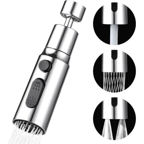 Douchette Evier Cuisine Robinet 360 Degres, 3 Modes Embout Robinet Cuisine avec Aerateur, Mitigeur Evier Cuisine Tete de Robinet Rotative, Adaptateur Robinet Universal Orientable (1/4)