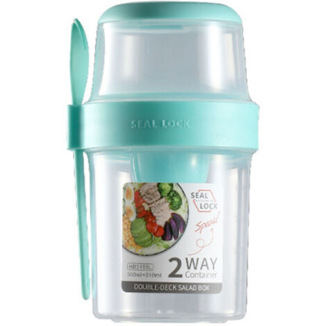 Boîte de rangement multifonctionnelle à double compartiment pour légumes, boîte à salade portable, boîte de pique-nique transparente et portable, verte (1/4)