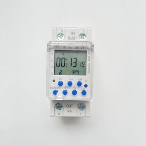 Minuterie programmable AHC40A 40 A - Interrupteur minuterie numérique haute intensité - Prise minuterie programmable multi-horaires à économie d'énergie pour la maison/le bureau (1/4)